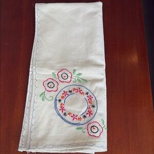 Vintage Embroidered Kitchen Towel - Floral Design